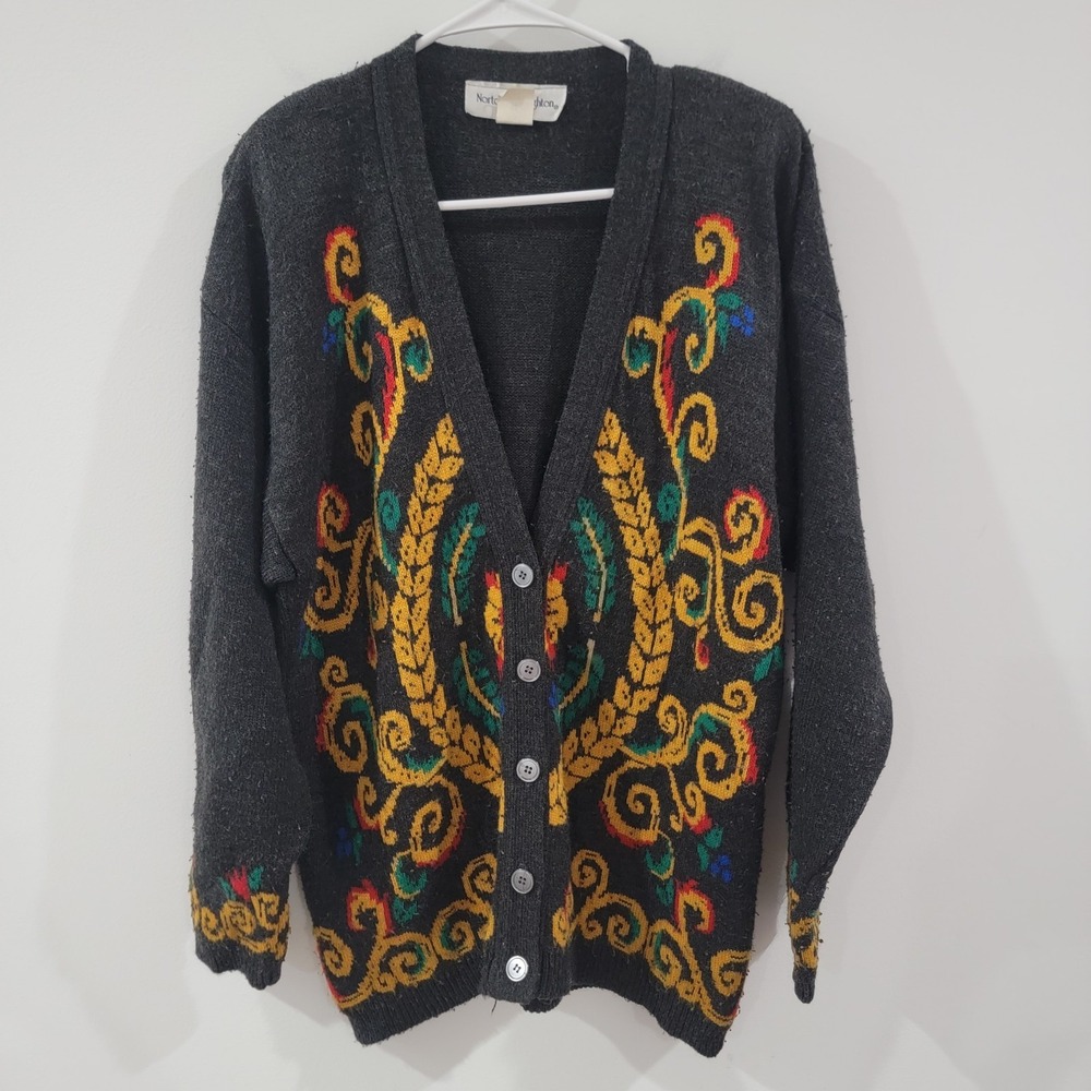 Vintage Womens Cardigan‎ Size Medium Abstract Art To Wear Indie Boho Colorful